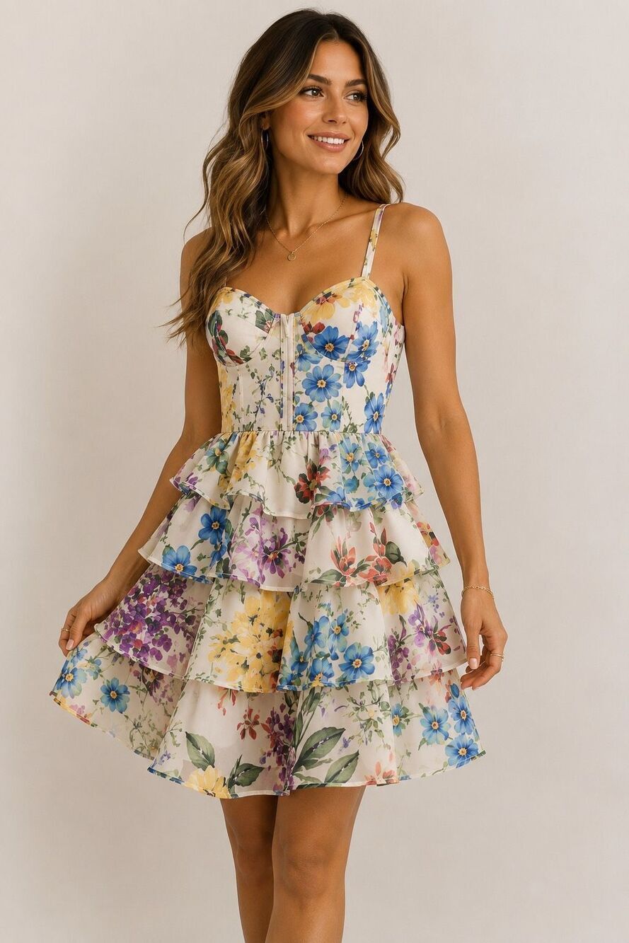 Alex & Sophia Girls Floral Tiered Ruffle Party Dress Size 3/4 NWT